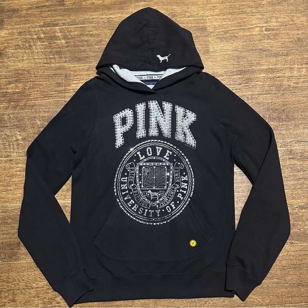 VS PINK Y2K VINTAGE RHINESTONE BLING STUDDED HOODIE LIKE NEW LARGE